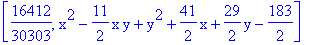 [16412/30303, x^2-11/2*x*y+y^2+41/2*x+29/2*y-183/2]